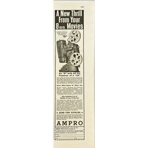 Ampro Corp. Projector "A New thrill from your 8mm Movies" Vtg Print Ad 1941